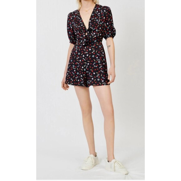 NWOT MAJE Lipstick Printed Jacquard Romper, Black, Sz 36 (S) - Picture 1 of 10
